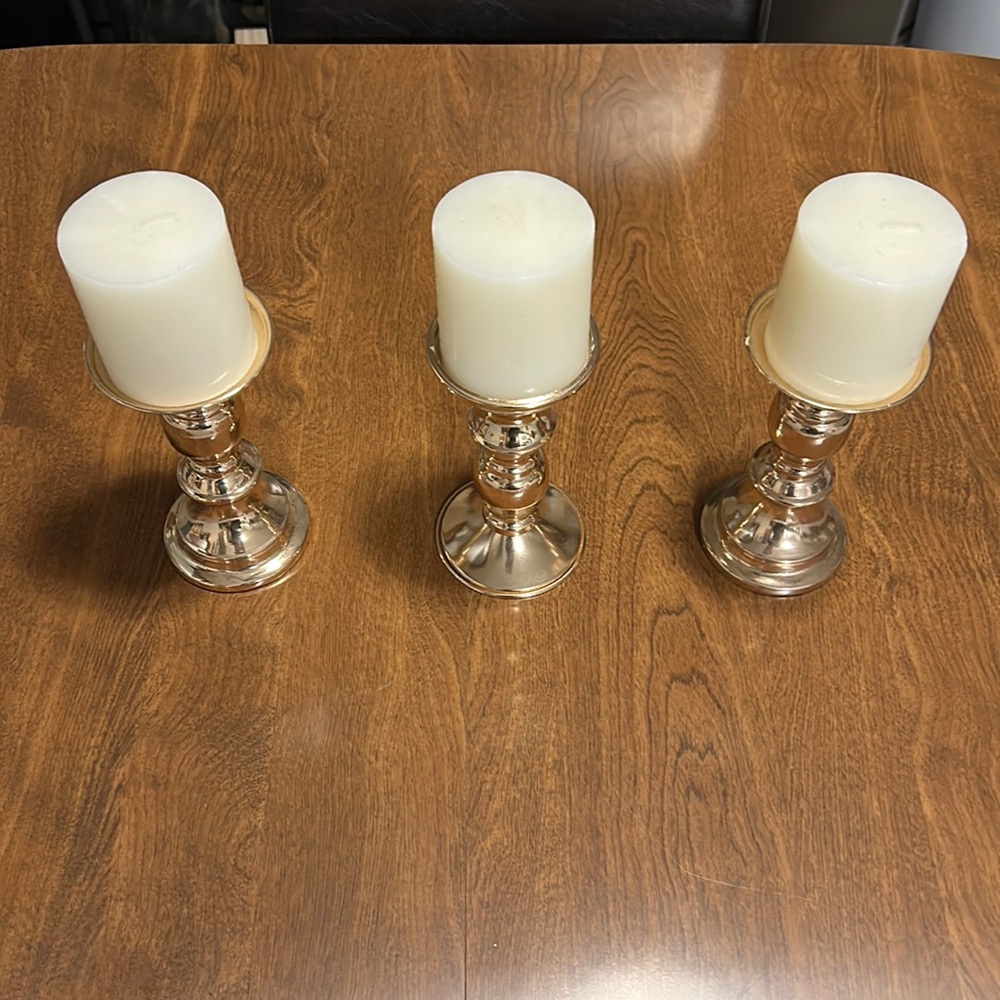 Set of 3 Gold Votive Candle Holders with Candles